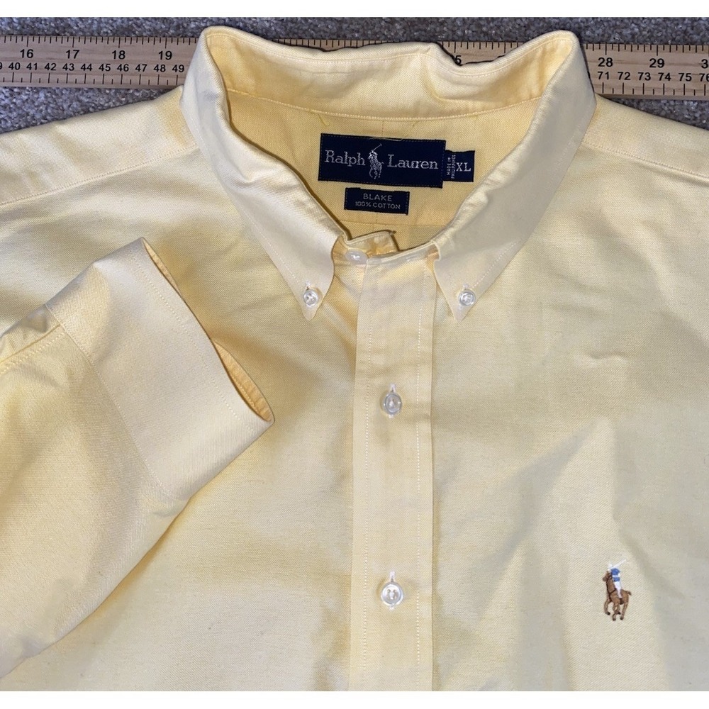Polo Ralph Lauren Solid Yellow Shirt Blake Relaxed XL Cotton Preppy Flesh Pony
